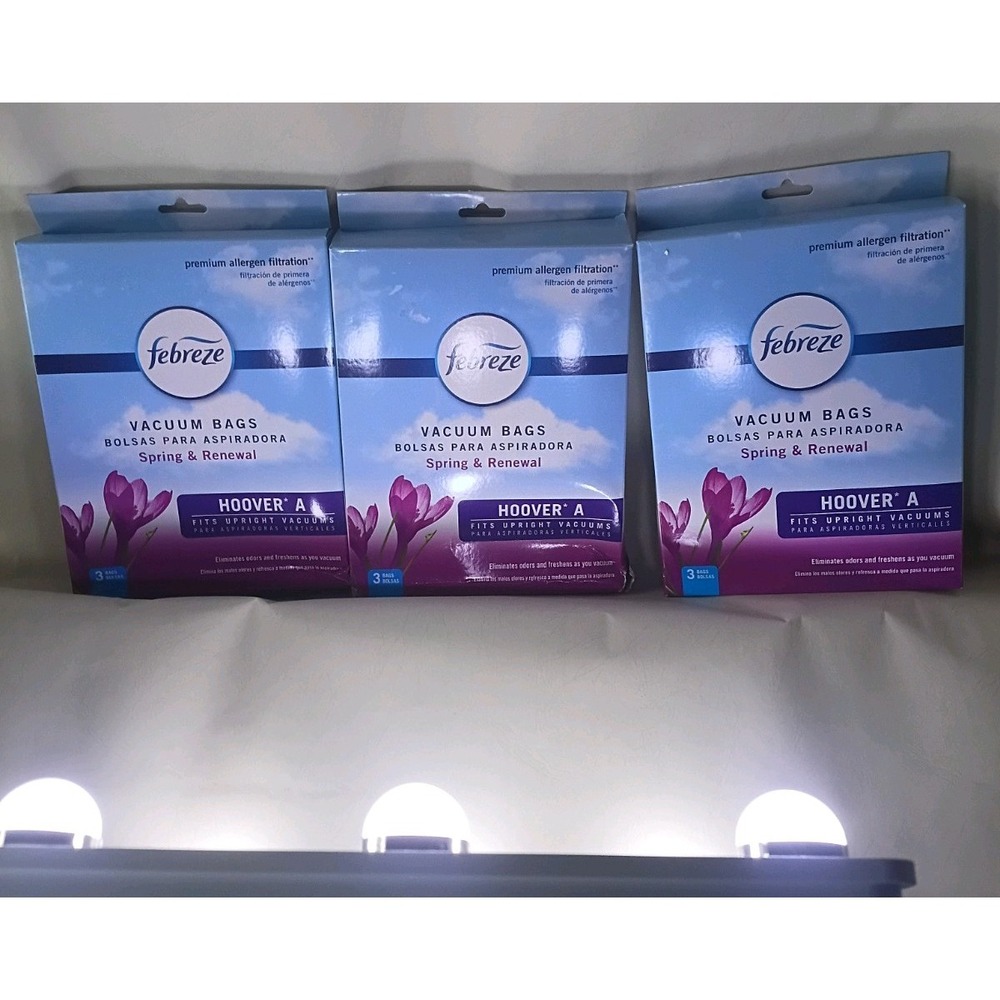 Febreze Spring & Renewal Hoover A Vacuum Bags 3 Pack Odor Allergen Filter 9 Bags